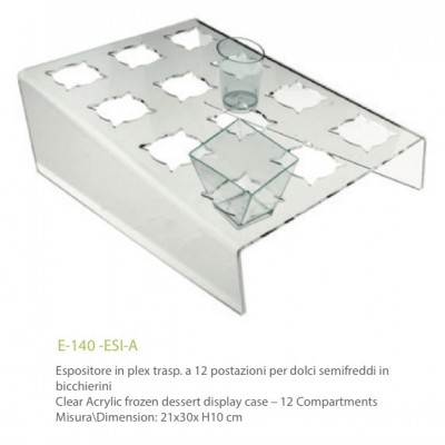 Espositore in plexiglass trasparente declinato 12 posti per alimenti in bicchierini - cm. 21x30x H10 
