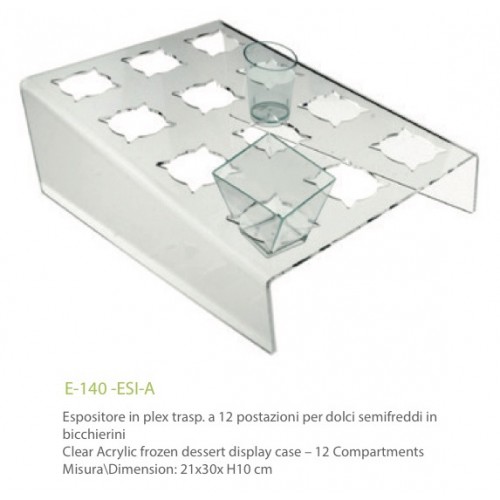 Espositore in plexiglass trasparente declinato 12 posti per alimenti in bicchierini - cm. 21x30x H10 