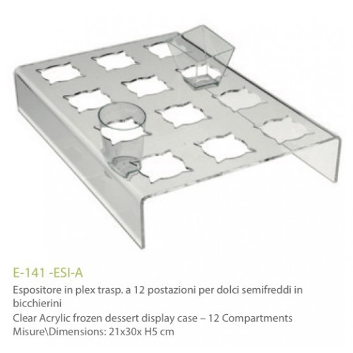 Espositore in plexiglass trasparente basso 12 posti per alimenti in bicchierini - cm. 21x30x H5 