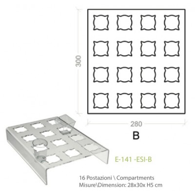 Espositore in plexiglass trasparente basso 16 posti per alimenti in bicchierini - cm. 28x30x H5 