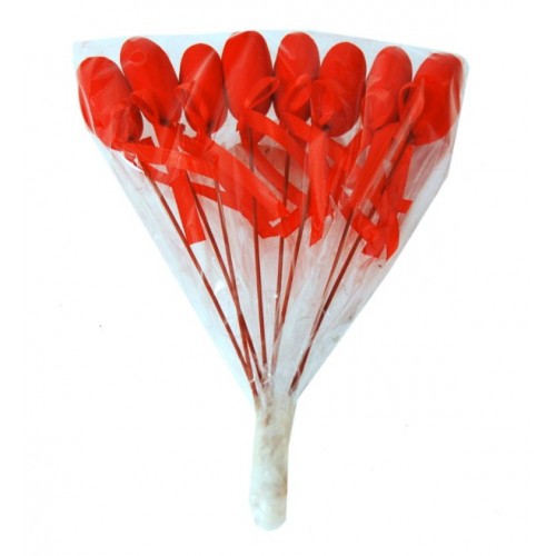 Pick cuore rosso cm.3,7 alto cm.35 con nastro - Pezzi 8 