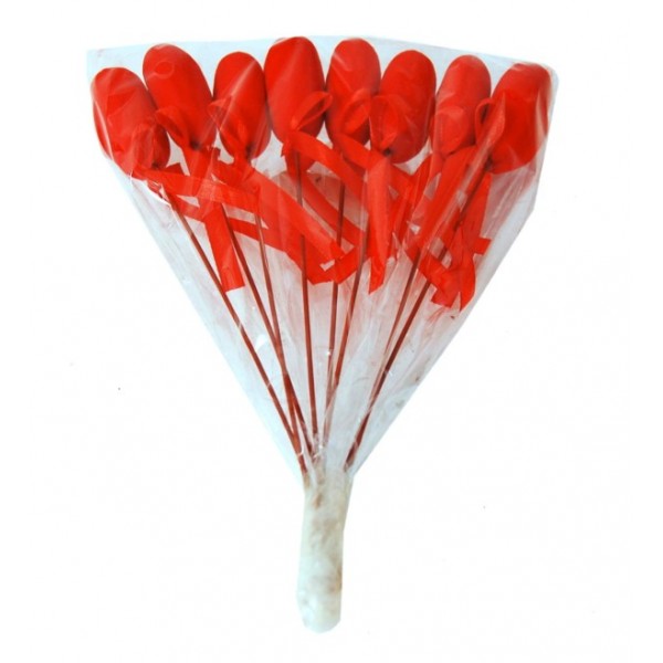 Pick cuore rosso cm.3,7 alto cm.35 con nastro - Pezzi 8 