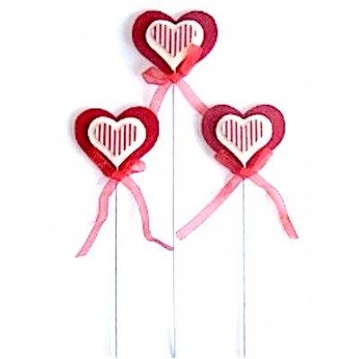 Pick cuore rosso Feltro cm.6 alto cm.24 - Pezzi 6 