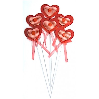 Pick cuore rosso Feltro cm.6 alto cm.24 con bottoncino - Pezzi 6 