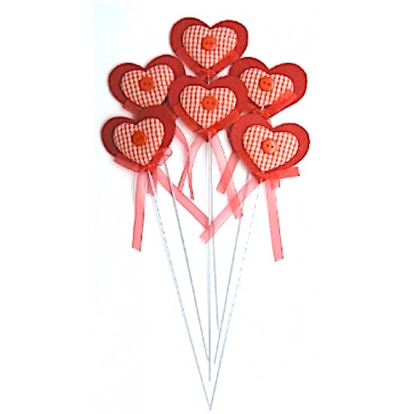 Pick cuore rosso Feltro cm.6 alto cm.24 con bottoncino - Pezzi 6 