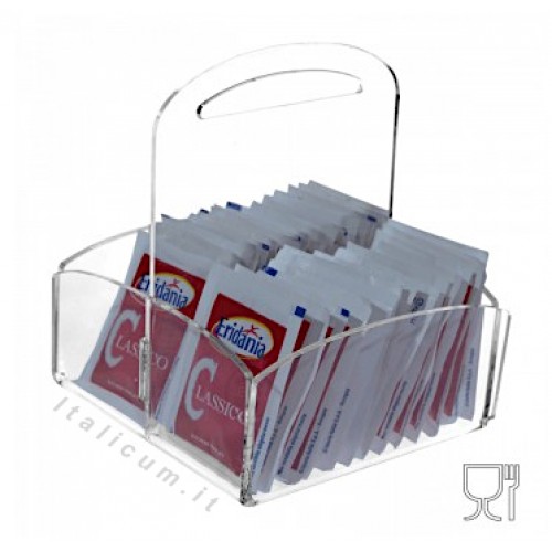 Porta bustine zucchero bar plexiglass trasparente cm.10x10x12