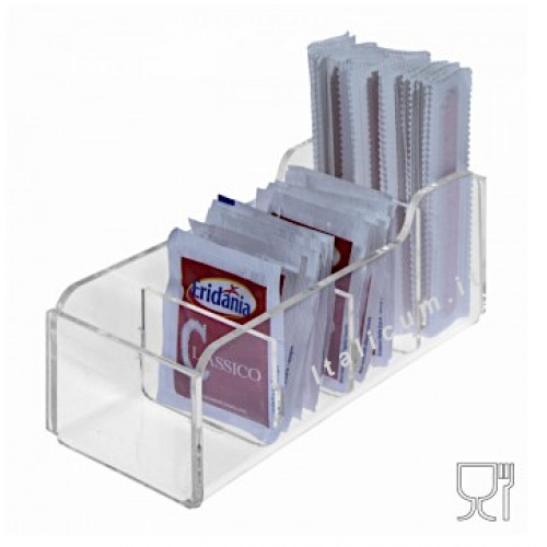 Porta bustine zucchero e palette espositore plexiglass 4 scomparti cm.16,5x7x6