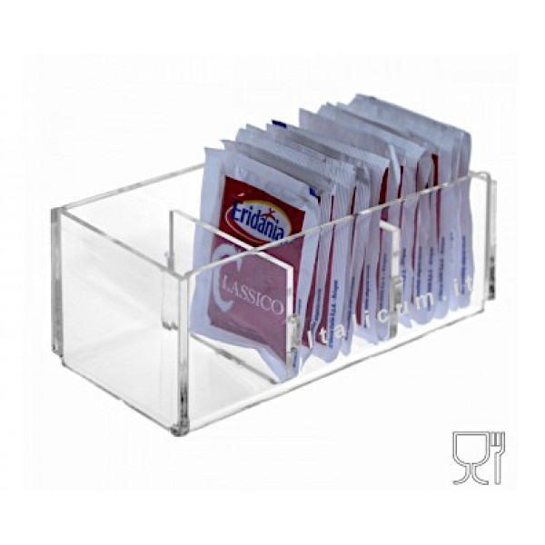 Porta bustine zucchero bar plexiglass trasparente 3 scomparti cm.13x6x5