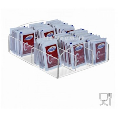 Porta bustine zucchero bar plexiglass trasparente 6 scomparti cm.17x16x8