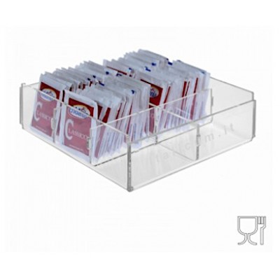 Porta bustine zucchero bar plexiglass trasparente 6 scomparti cm.17x17x5