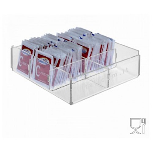 Porta bustine zucchero bar plexiglass trasparente 6 scomparti cm.17x17x5