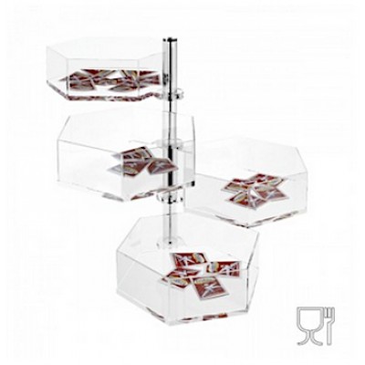 Porta bustine zucchero bar plexiglass trasparente esagonale 4 piani cm.25x30x30