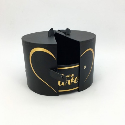 Scatola rotonda nera e oro con contenitore interno Love cm.22 H.17