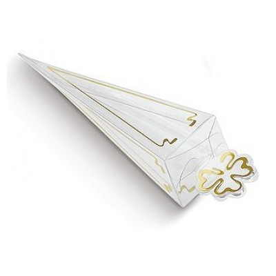 Scatole trasparenti cono ORO mm.155 portariso/portaconfetti - Pz.10