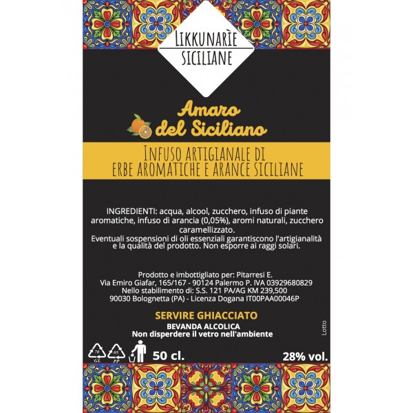 Amaro alle erbe aromatiche e arance siciliane - 50 cl. 28%