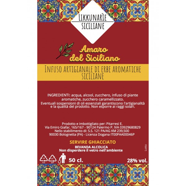 Amaro siciliano alle erbe aromatiche - 50 cl. 28%
