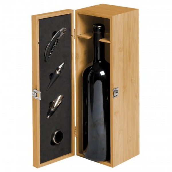 Cassetta legno con 4 accessori per magnum bordolese 1,5 litri
