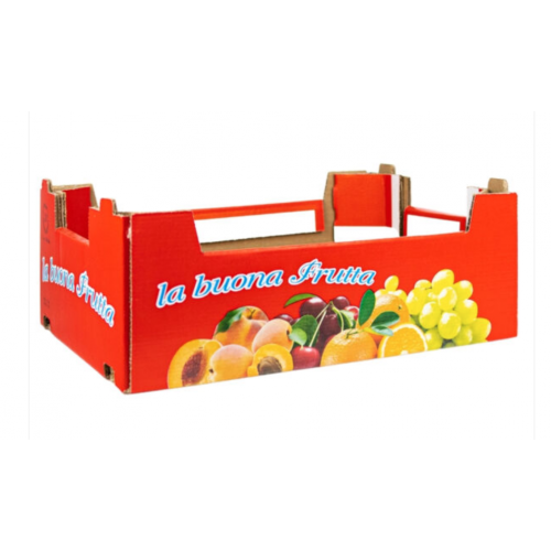 Cassetta frutta in cartone rosso "La buona frutta" cm.40x30x14 - Pedana 190 pezzi. 