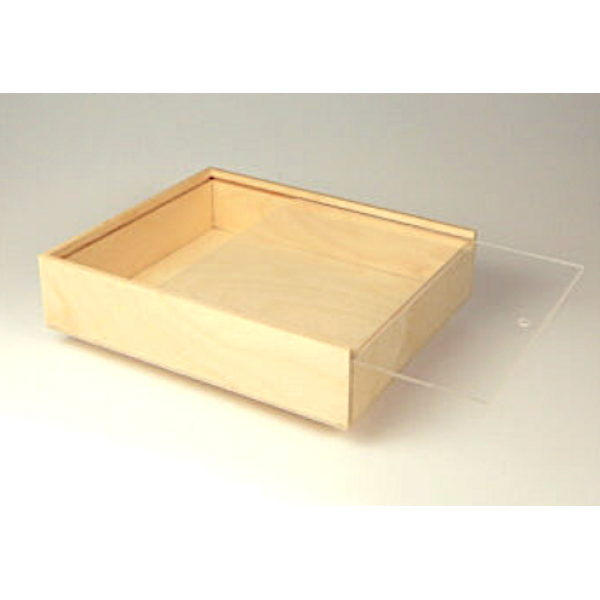 Scatola legno con coperchio plex trasparente scorrevole cm.27 x 21,5 x 5,1