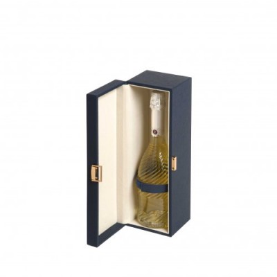 Cassetta legno 1 bottiglia pelle blu 