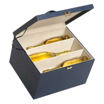 Cassetta legno pelle blu per 6 bottiglie 