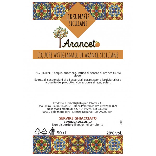 Liquore all'arancia siciliano artigianale - 50 cl. 28% Vol.