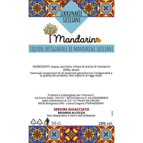 Liquore al mandarino siciliano artigianale - 50 cl. 28% Vol.