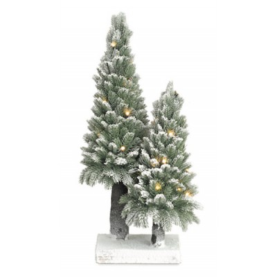 Pini innevati con luci LED e base cm.18x51