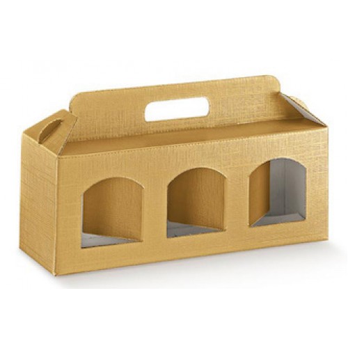 Scatole portavasetti 3 finestre 400 gr. oro seta mm.190x60x150 Pz.10