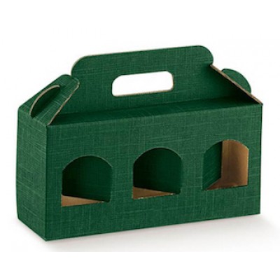 Scatole portavasetti 3 finestre 500 gr. verde seta mm.250x80x120 Pz.10