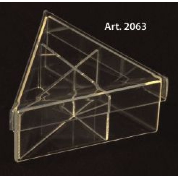 Scatola PLEXIGLASS TRIANGOLO con coperchio e divisori Pz.6 - mm.100 Altezza mm.50