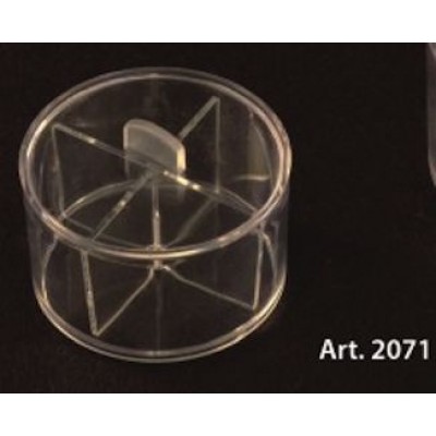 Scatola PLEXIGLASS rotonda con coperchio e divisori Pz.6- diam.mm.80 Altezza mm.45