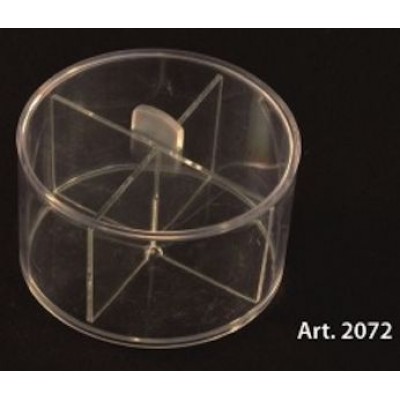 Scatola PLEXIGLASS rotonda con coperchio e divisori Pz.6 - diam.mm.100 Altezza mm.60