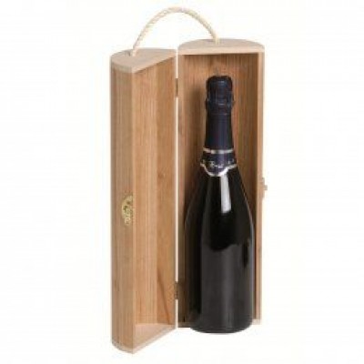 Astuccio in legno cilindrico porta bottiglia 0,75 CHAMPAGNOTTA con manico cordino - cm.34,50x9,00