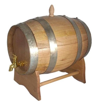 Botte con base in legno e rubinetto dorato Lt.3