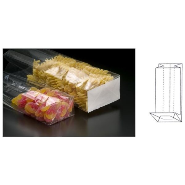 Sacchetti in cellophane trasparente fondo quadro per alimenti - mm.120+70x370 Pz.100