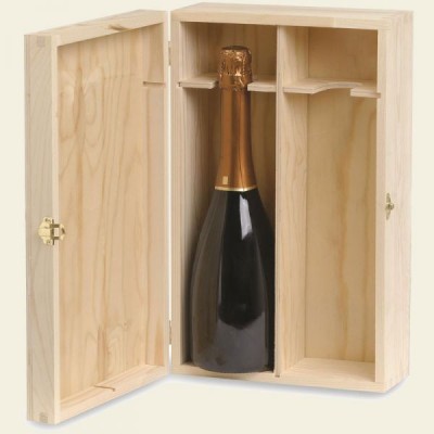 CASSETTA 2 BOTTIGLIE IN LEGNO NATURALE - RISERVA - 4 Pz.