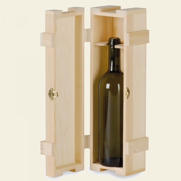 CASSETTA 1 BOTTIGLIA IN LEGNO NATURALE - CLASSICA - 4 Pz.