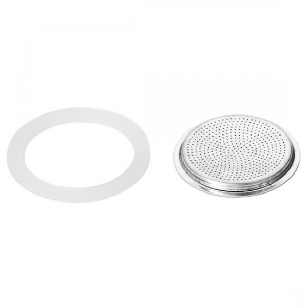Ricambi per caffettiera 6 tazze confezione blister 1 filtro + 2 guarnizioni in silicone