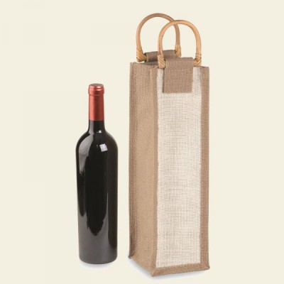 BORSA PORTABOTTIGLIA IN JUTA CON MANICI IN BAMBU'  - Pz.10
