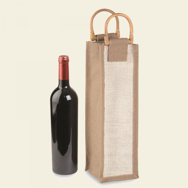 BORSA PORTABOTTIGLIA IN JUTA CON MANICI IN BAMBU'  - Pz.10