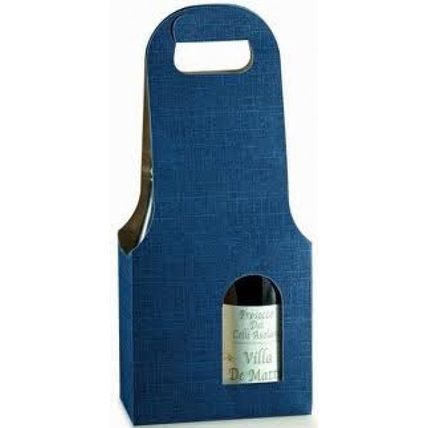 SCATOLE PORTABOTTIGLIA BAG 2 postI JUTA BLU mm.180X90X410 Pz.20