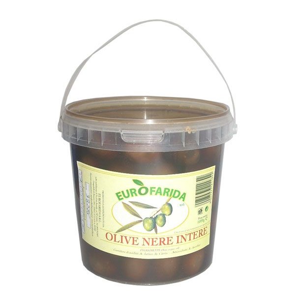 Olive nere siciliane intere di Trapani in salamoia Kg.1