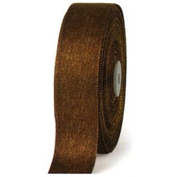 Nastro raso MARRONE con glitter - rotolino lungo mt.50 largo mm.10 -