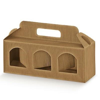 SCATOLE PORTAVASETTI forate 3 posti cartoncino ondulato avana mm.310x100x150 - Pz.10