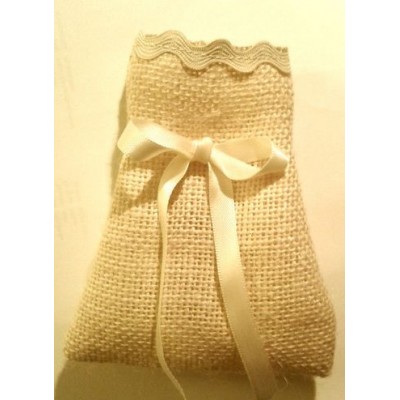 Sacchetto in juta portaconfetti AVORIO con bordo merlettato mm.100x120 - pz.150 Sconto 10%
