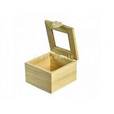 Cassetta in legno di balsa con coperchio trasparente e chiusura calamita cm.6,0x6,0 h.3,1