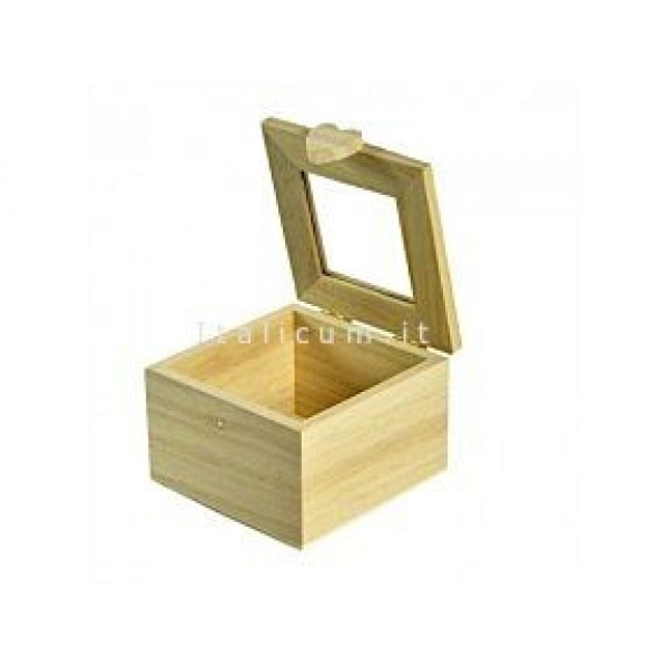Cassetta in legno di balsa con coperchio trasparente e chiusura calamita cm.6,0x6,0 h.3,1