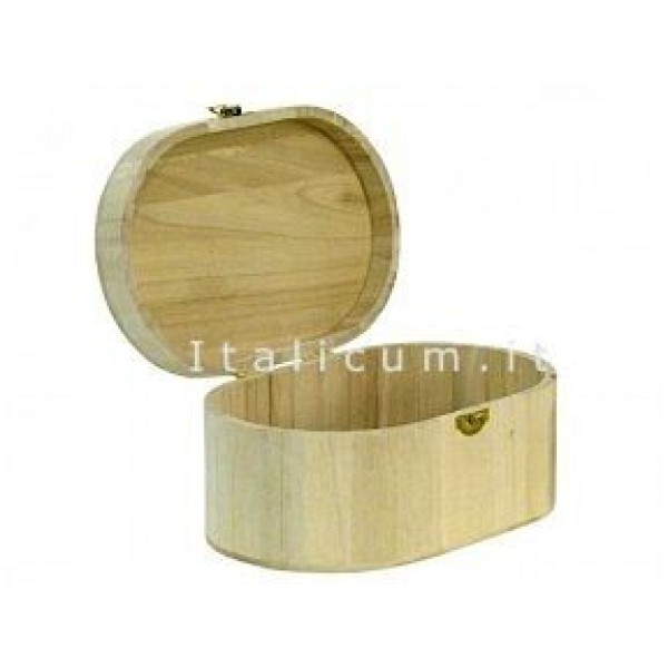 Scatola ovale in legno di balsa con chiusura metallica cm.17x9,5 h.6
