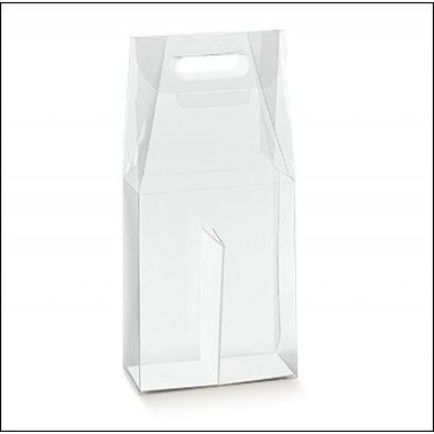 Scatole trasparenti portabottiglia 2 posti acetato PVC mm.180x90x385 Pz.10